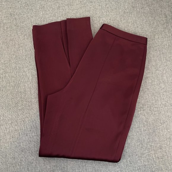Katherine Kelly Cranberry Red Satin Dressy Pants Pleated‎ Hem Size 10 Lined - Picture 11 of 14